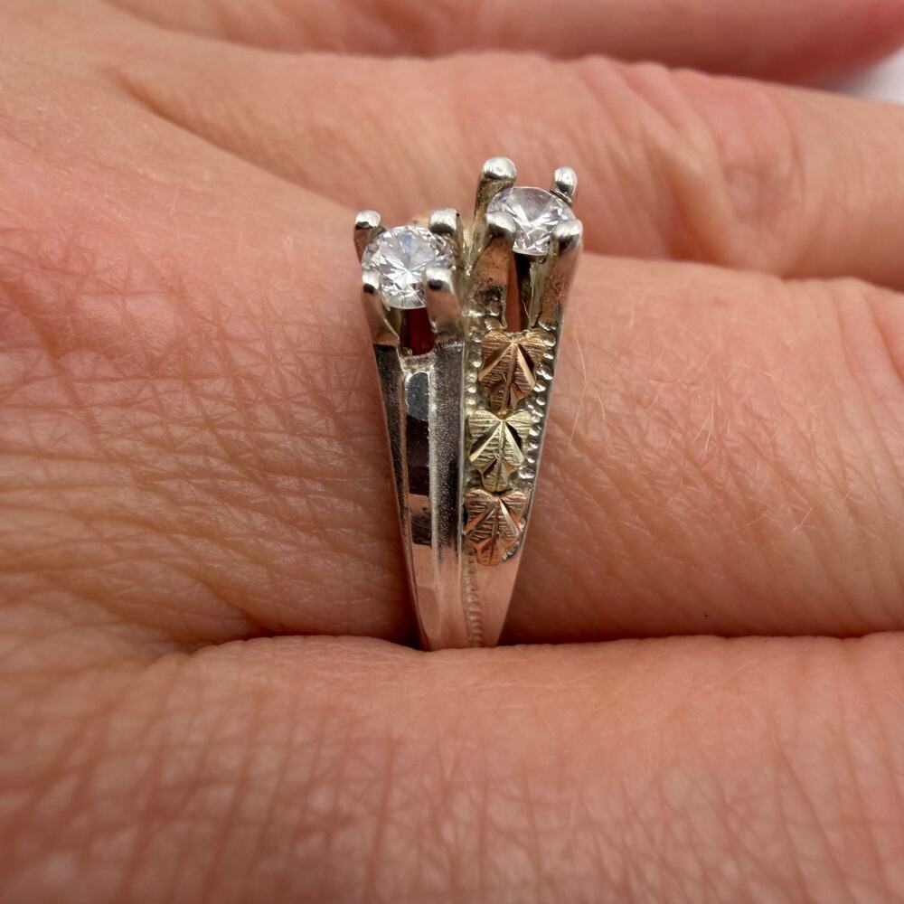 C.Co Black Hills Gold 12K & 925 Silver Double Solitaire CZ Ring Sz 8 - Picture 3 of 8